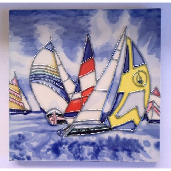 Tile Craft Other - Sailboats Sail Boats Decorative Wall Art Ceramic Tile 6x6 New Backsplash Gift